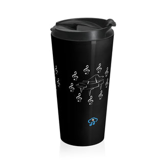 Melodic Harmony Piano and Treble Clef Stainless Steel Travel Mug 15 oz