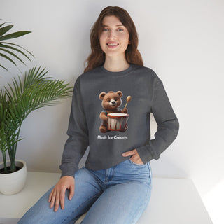 Rhythmic Bear Beats: 'Drumming Delight' Unisex Crewneck Sweatshirt