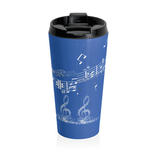 Serenade in Blue: Musical Elegance Stainless Steel Travel Mug 15 oz