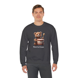 Rhythmic Bear Beats: 'Drumming Delight' Unisex Crewneck Sweatshirt