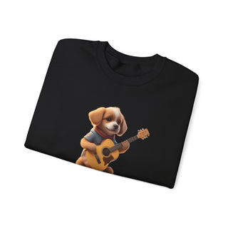 Strumming Pup Melodies: 'Guitar Groove Canine' Unisex Crewneck Sweatshirt