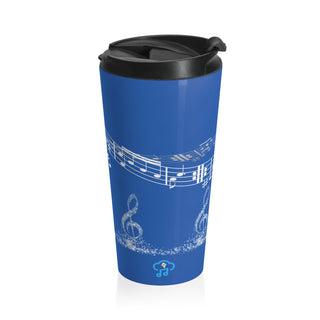 Serenade in Blue: Musical Elegance Stainless Steel Travel Mug 15 oz