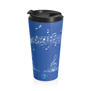 Serenade in Blue: Musical Elegance Stainless Steel Travel Mug 15 oz