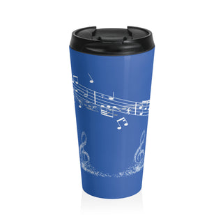 Serenade in Blue: Musical Elegance Stainless Steel Travel Mug 15 oz