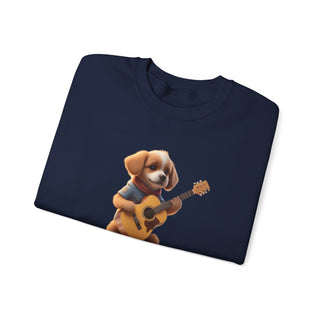 Strumming Pup Melodies: 'Guitar Groove Canine' Unisex Crewneck Sweatshirt