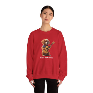 Strumming Pup Melodies: 'Guitar Groove Canine' Unisex Crewneck Sweatshirt